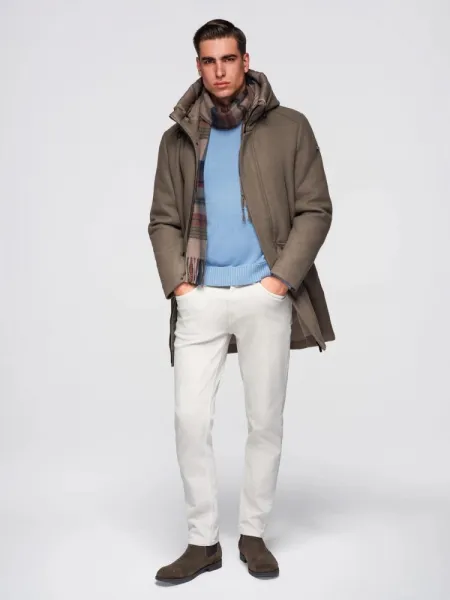 Trendy kabát na zimu pre mužov hnedý