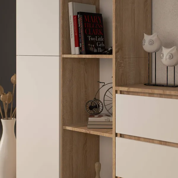 Ak furniture Regál Rexa 80 cm 1 skrinka a 4 police dub sonoma/biela