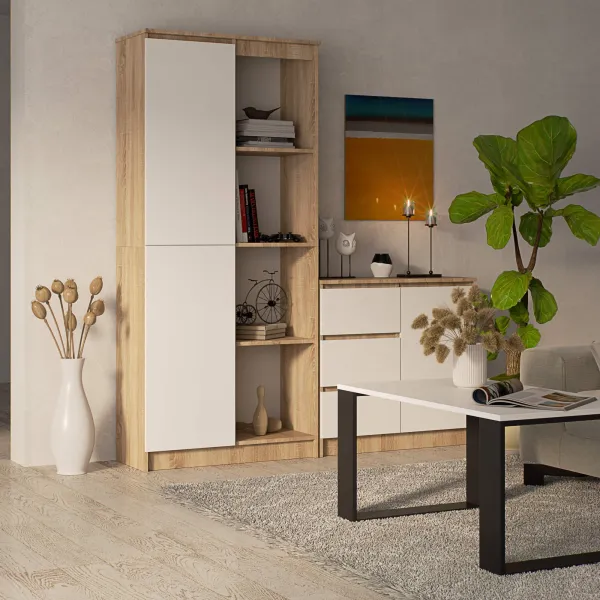 Ak furniture Regál Rexa 80 cm 1 skrinka a 4 police dub sonoma/biela