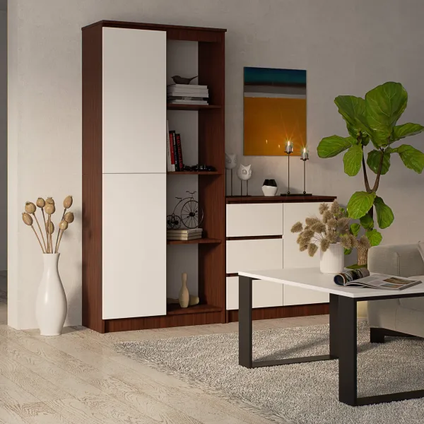 Ak furniture Regál Rexa 80 cm 1 skrinka a 4 police wenge/biela
