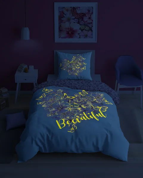 Svietiace obliečky bavlnené, FLUO Romantika