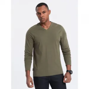 Pánske tričko s dlhým rukávom OMBRE Longsleeve OM-LSBL-0108 V-2 dark olive