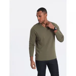 Pánske tričko s dlhým rukávom OMBRE Longsleeve OM-LSBL-0108 V-2 dark olive