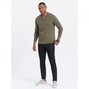 Pánske tričko s dlhým rukávom OMBRE Longsleeve OM-LSBL-0108 V-2 dark olive