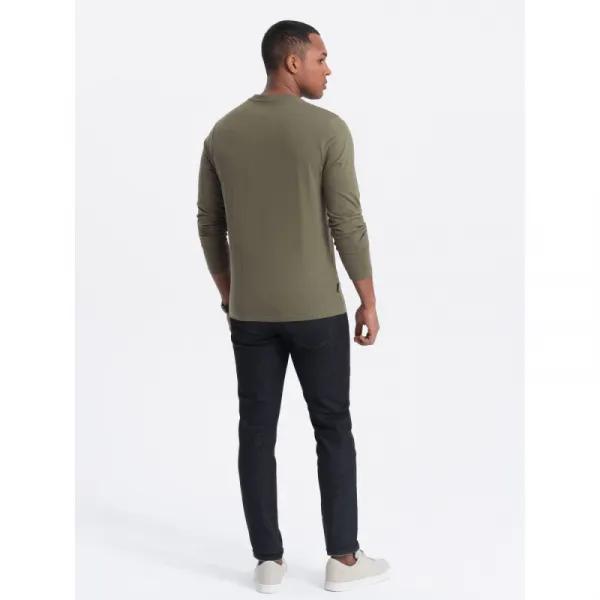 Pánske tričko s dlhým rukávom OMBRE Longsleeve OM-LSBL-0108 V-2 dark olive