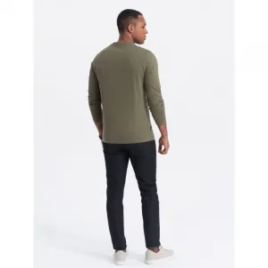 Pánske tričko s dlhým rukávom OMBRE Longsleeve OM-LSBL-0108 V-2 dark olive