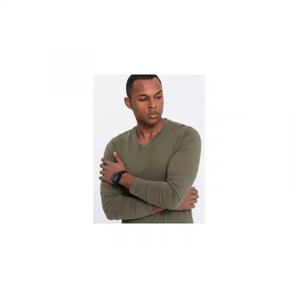 Pánske tričko s dlhým rukávom OMBRE Longsleeve OM-LSBL-0108 V-2 dark olive