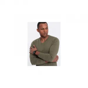 Pánske tričko s dlhým rukávom OMBRE Longsleeve OM-LSBL-0108 V-2 dark olive