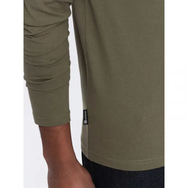 Pánske tričko s dlhým rukávom OMBRE Longsleeve OM-LSBL-0108 V-2 dark olive