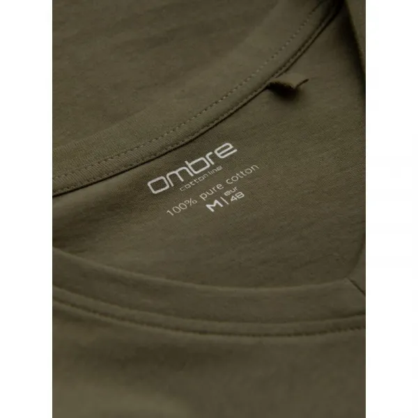 Pánske tričko s dlhým rukávom OMBRE Longsleeve OM-LSBL-0108 V-2 dark olive