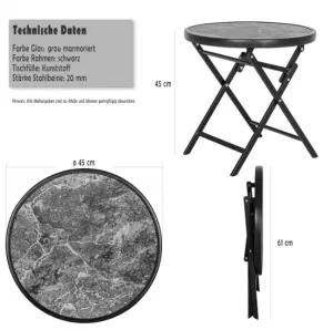 Odkladací stolík so sklenenou doskou, sivý mramor, Ø 45 cm