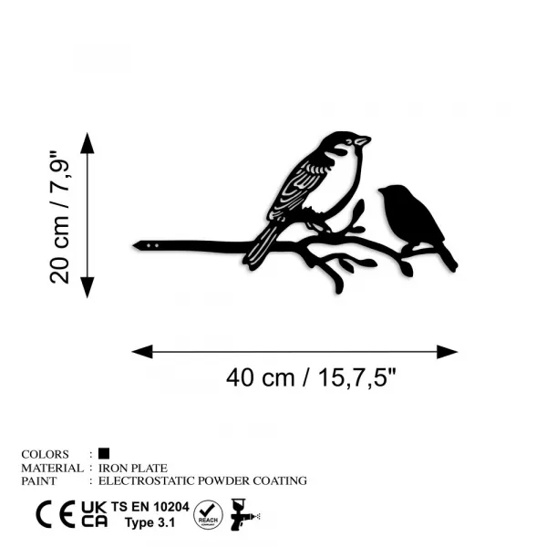 Záhradná dekorácia Bird On The Branch 02 - Black