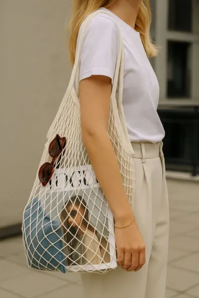 Net Bag File Medium - Natural Beige