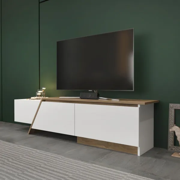 TV stolík Zonas - White, Walnut