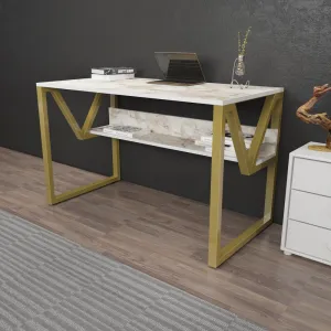 Písací stôl Lona - White, Gold
