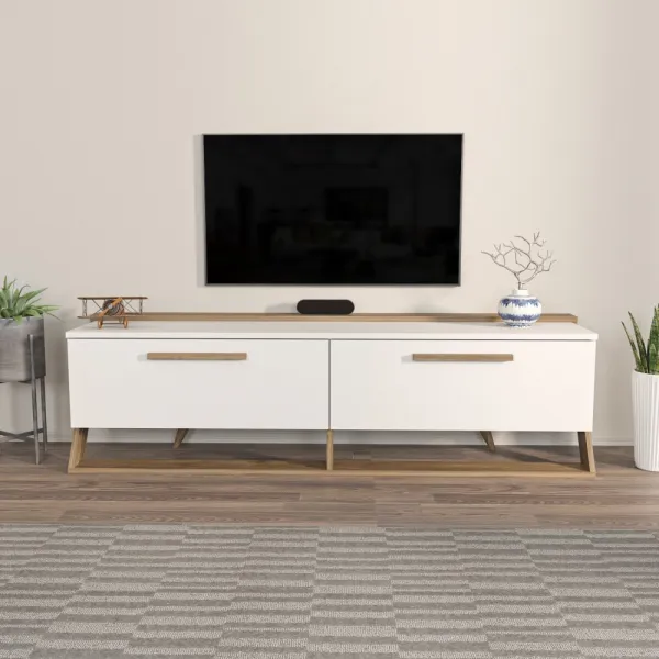 TV stolík Astrid - White, Walnut