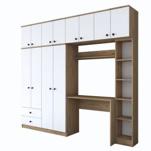 Kalune Design Sada dětského nábytku Baren s psacím stolem, šatní skříní a regálem bílá/ořech