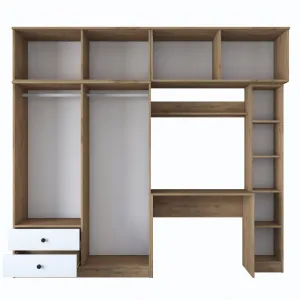 Kalune Design Sada dětského nábytku Baren s psacím stolem, šatní skříní a regálem bílá/ořech