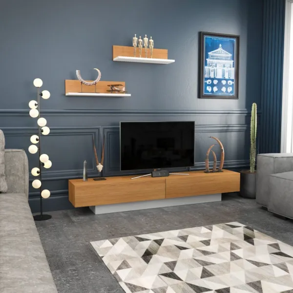 TV skrinka / Obývacia stena Lusi - White, Teak
