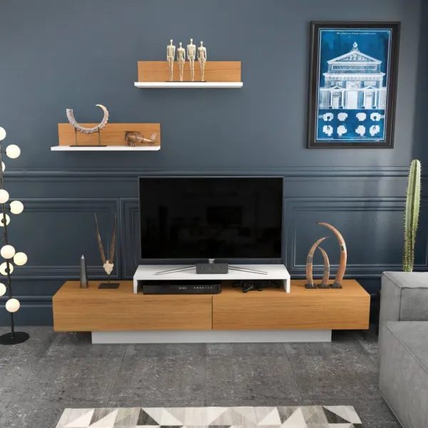 TV skrinka / Obývacia stena Lusi - White, Teak