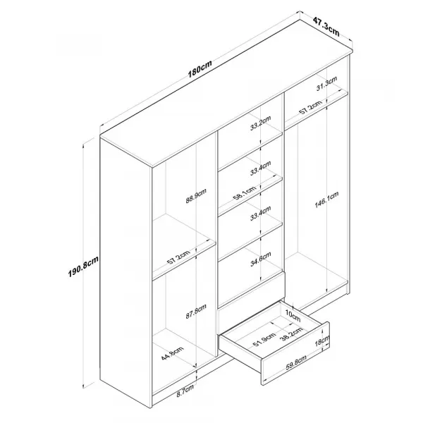 Kalune Design Šatní skříň BA 115 180 cm ořech/bílá