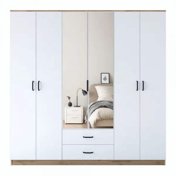 Kalune Design Šatní skříň BA 130 210 cm se zrcadlem ořech/bílá