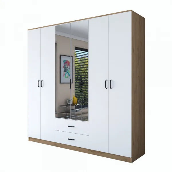 Kalune Design Šatní skříň BA 130 210 cm se zrcadlem ořech/bílá