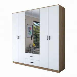 Kalune Design Šatní skříň BA 130 210 cm se zrcadlem ořech/bílá