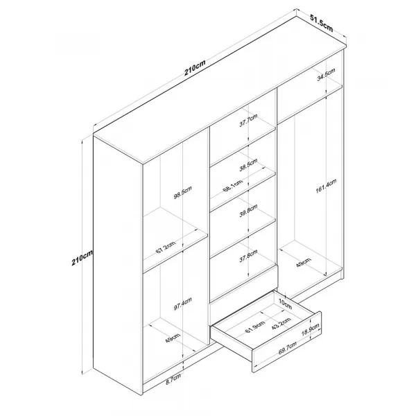 Kalune Design Šatní skříň BA 111 210 cm ořech/bílá