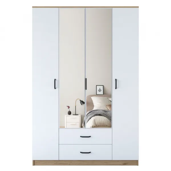 Kalune Design Šatní skříň BA 131 140 cm se zrcadlem ořech/bílá