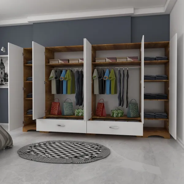 Kalune Design Šatní skříň Juraj 243 cm bílá/ořech