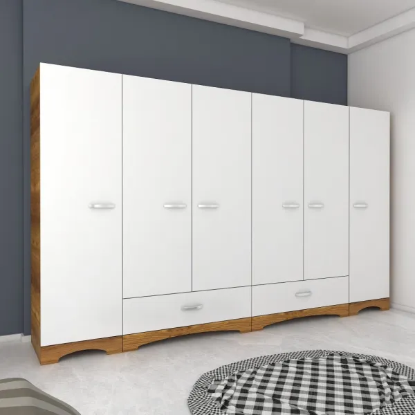 Kalune Design Šatní skříň Juraj 243 cm bílá/ořech