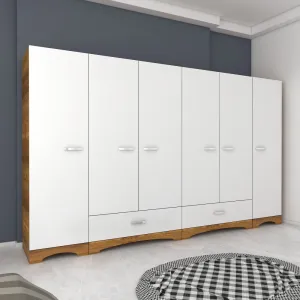 Kalune Design Šatní skříň Juraj 243 cm bílá/ořech