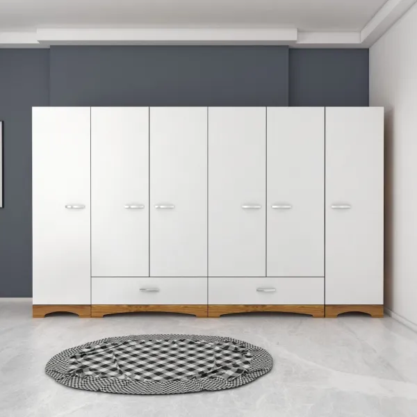 Kalune Design Šatní skříň Juraj 243 cm bílá/ořech