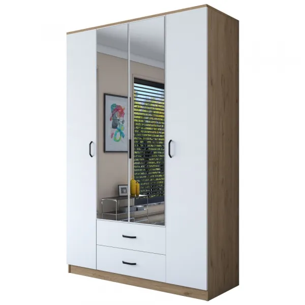 Kalune Design Šatní skříň BA 131 140 cm se zrcadlem ořech/bílá