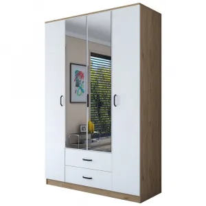 Kalune Design Šatní skříň BA 131 140 cm se zrcadlem ořech/bílá
