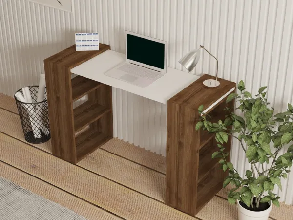 Písací stôl Handy - Walnut, White
