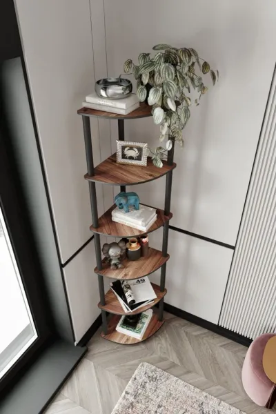 Knižnica Bookcase 6 Corner - Walnut