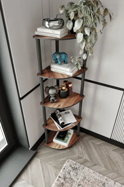 Knižnica Bookcase 5 Corner - Walnut