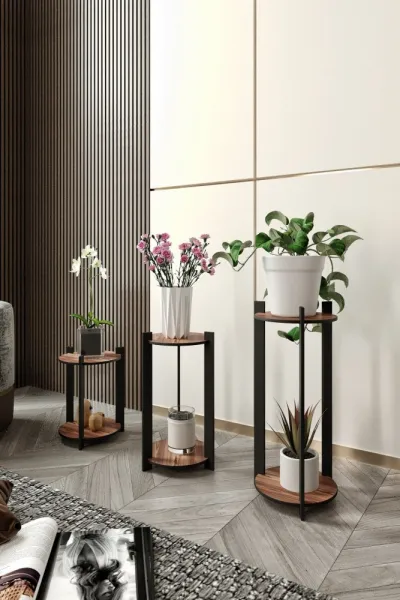 Stojan na kvety Flower Desk Round - Walnut
