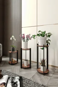 Stojan na kvety Flower Desk Round - Walnut