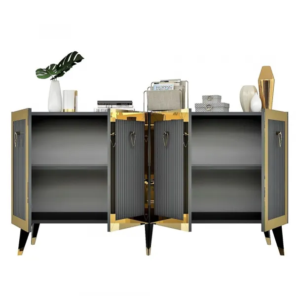 Konzolový stolík Bare - Anthracite, Gold