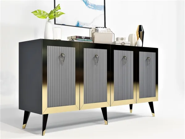 Konzolový stolík Bare - Anthracite, Gold