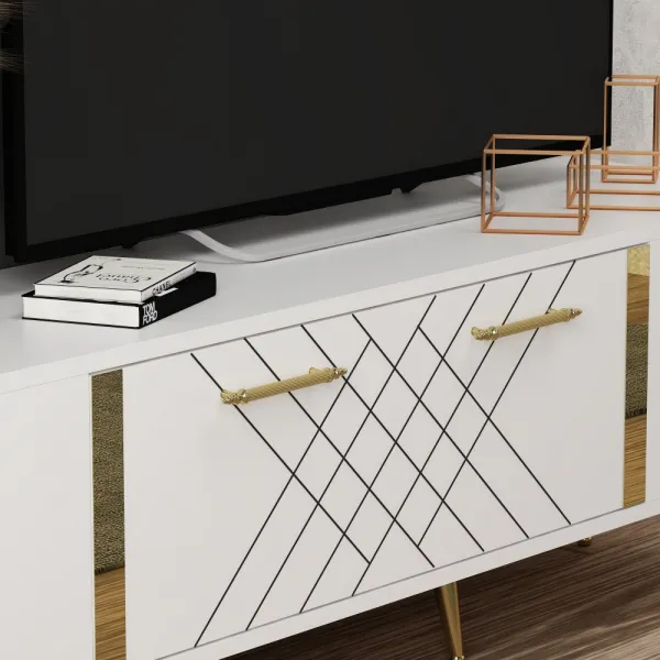 TV stolík Detas - White, Gold