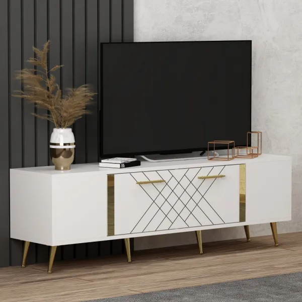 TV stolík Detas - White, Gold