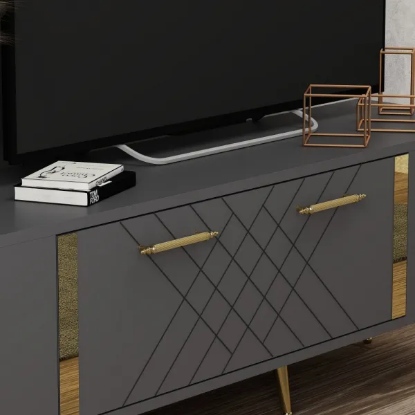 TV stolík Detas - Anthracite, Gold