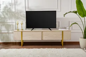 TV stolík Serenity - Travertine, Gold