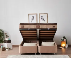 Double Mattress, Base & Headboard Helen - Light Brown (160 x 200)