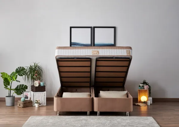 Double Mattress, Base & Headboard Latte - Light Brown (160 x 200)