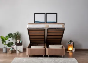 Double Mattress, Base & Headboard Latte - Light Brown (160 x 200)